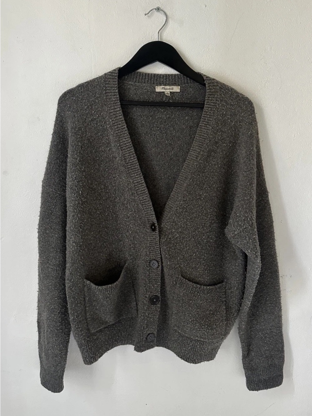 Madewell Women's Small Gray Wool Blend Cardigan Sweater Boxy Oversized Pockets